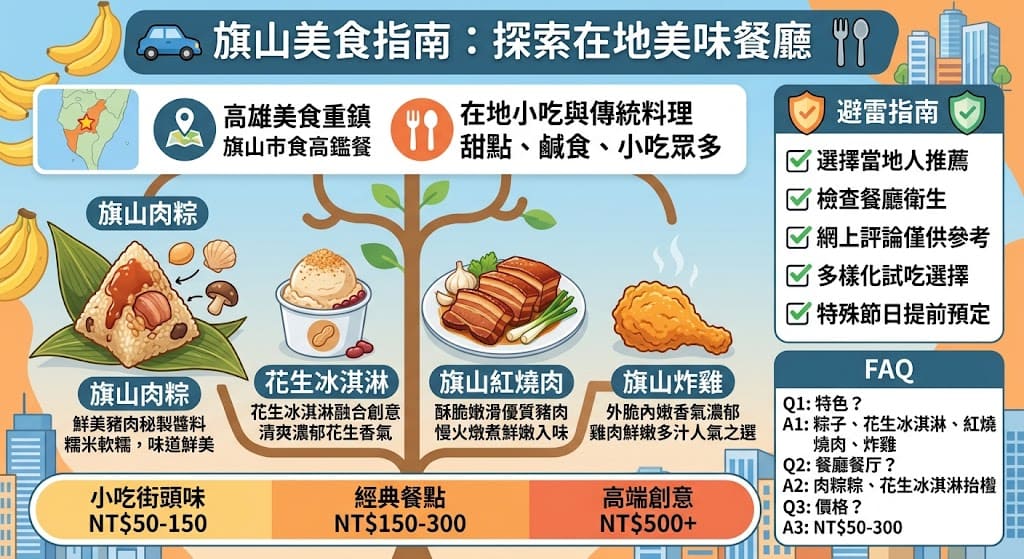 旗山是高雄市的美食重鎮，擁有許多經典的在地小吃與傳統料理，讓每位遊客都能享受豐富的美食體驗。無論是經典的旗山肉粽、花生冰淇淋，還是紅燒肉與炸雞等特色小吃，這些旗山美食都能帶來無與倫比的美味享受。本文將深入介紹旗山美食的精華，帶您品嚐當地的道地風味，並提供選擇餐廳的實用指南，讓您不錯過任何一處美食寶藏。